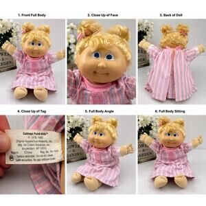 Vintage Coleco Cabbage Patch Kids Blonde Pigtails Doll Pink Stripe Dress